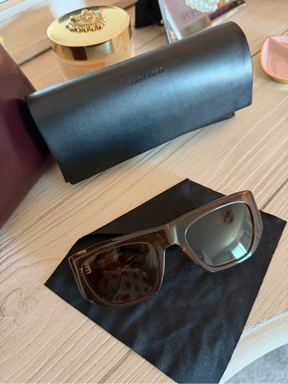 Saint Laurent Brown Rectangular Acetate Sunglasses - Picture 2 of 4